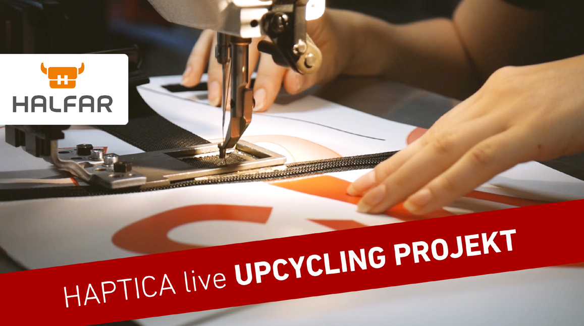 Upcycling Taschen bei Halfar Upcycling Taschen aus gebrauchten Materialien wie z.B. HAPTICA Messebanner