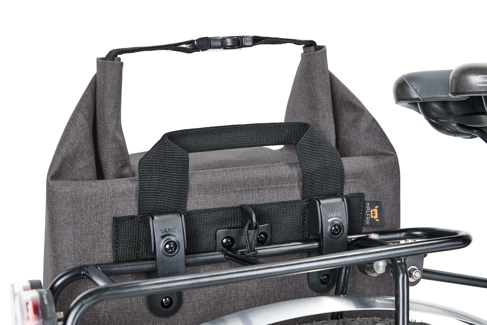 CYCLE Fahrradtasche – Praktische Klick-Fix Befestigung graue CYCLE Fahrradtasche mit Klick-Fix Befestigungssystem